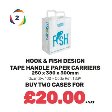 Hook & Fish Design Tape Handle Paper Carriers - Special Offer